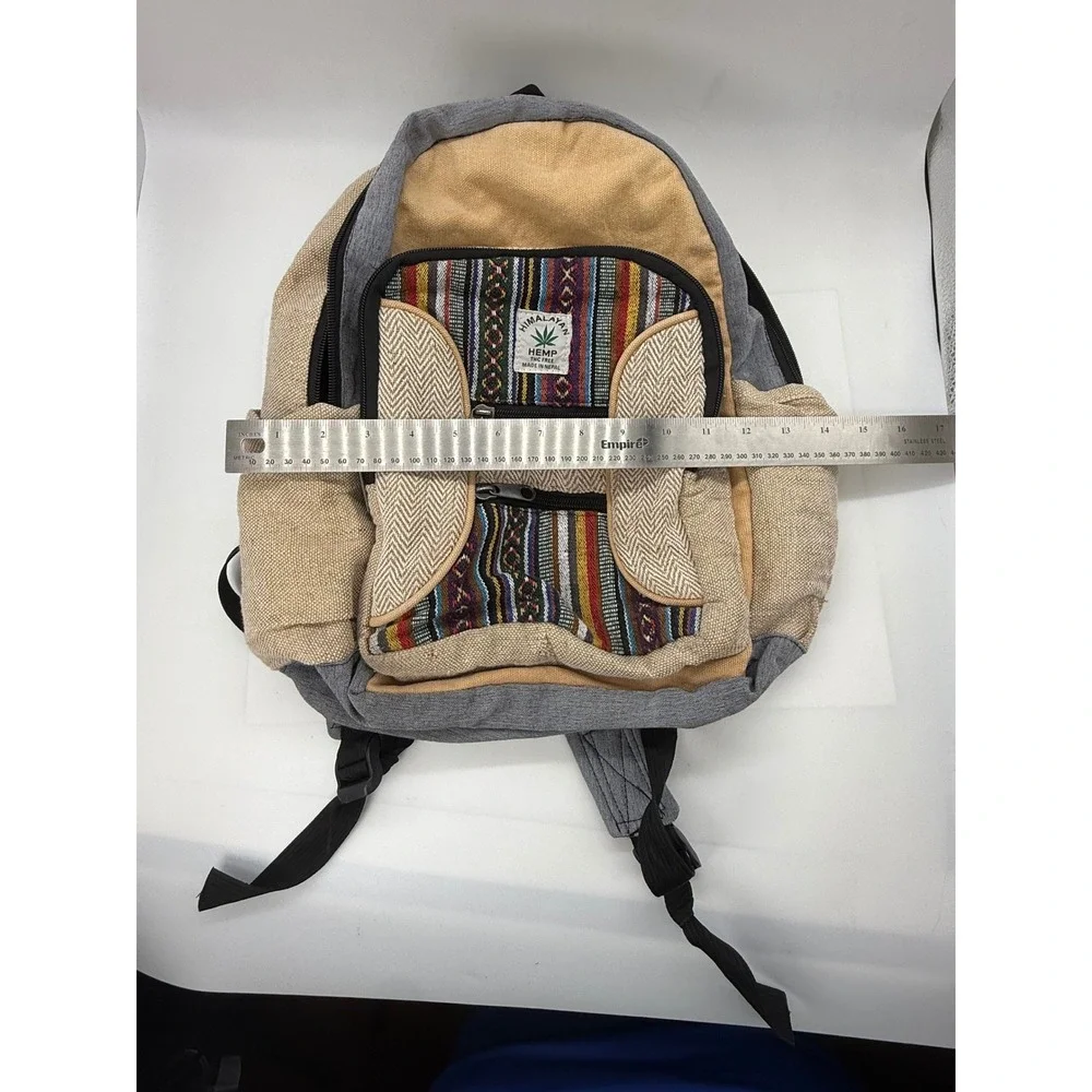 Himalayan Hemp Woven Boho Backpack Made in Nepal Tan Grey Multicolor